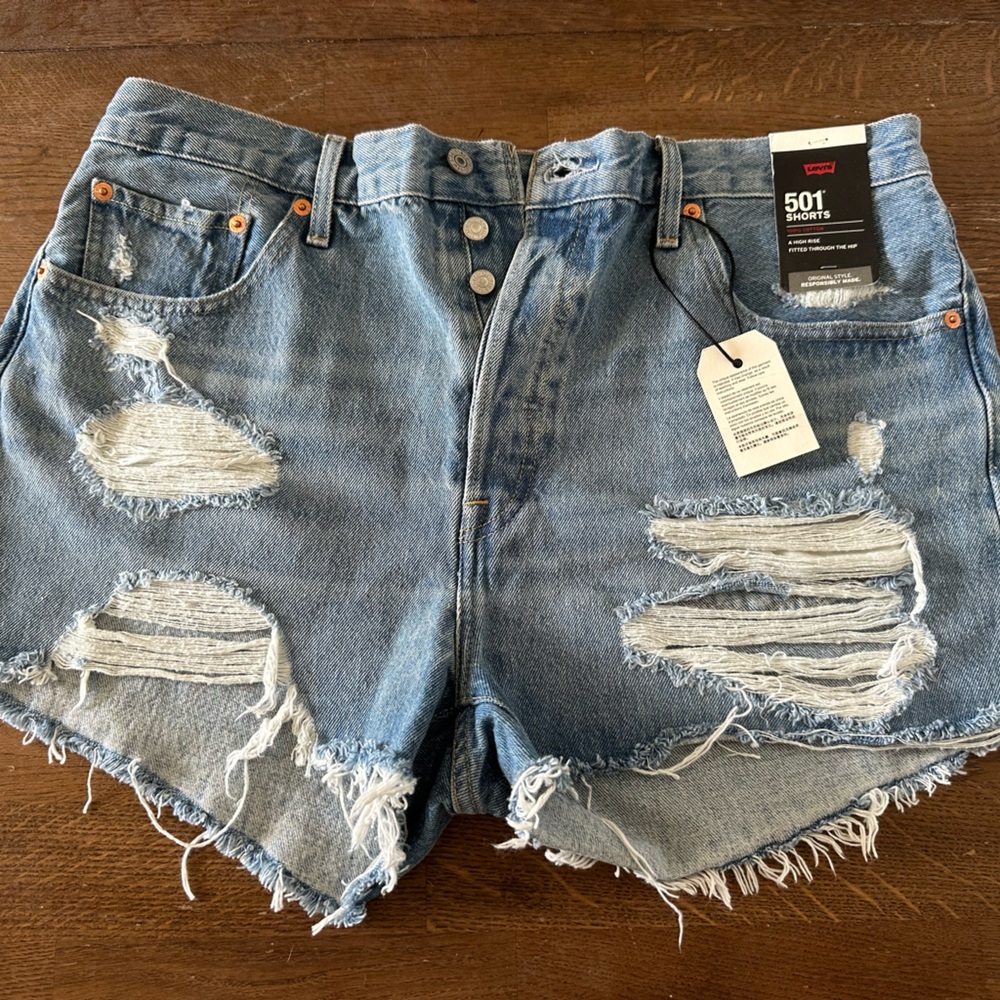 Levi's Blue 501 Distressed Jean Shorts NWT size 33